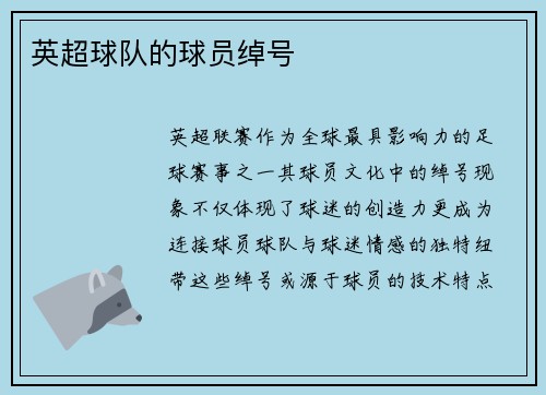 英超球队的球员绰号